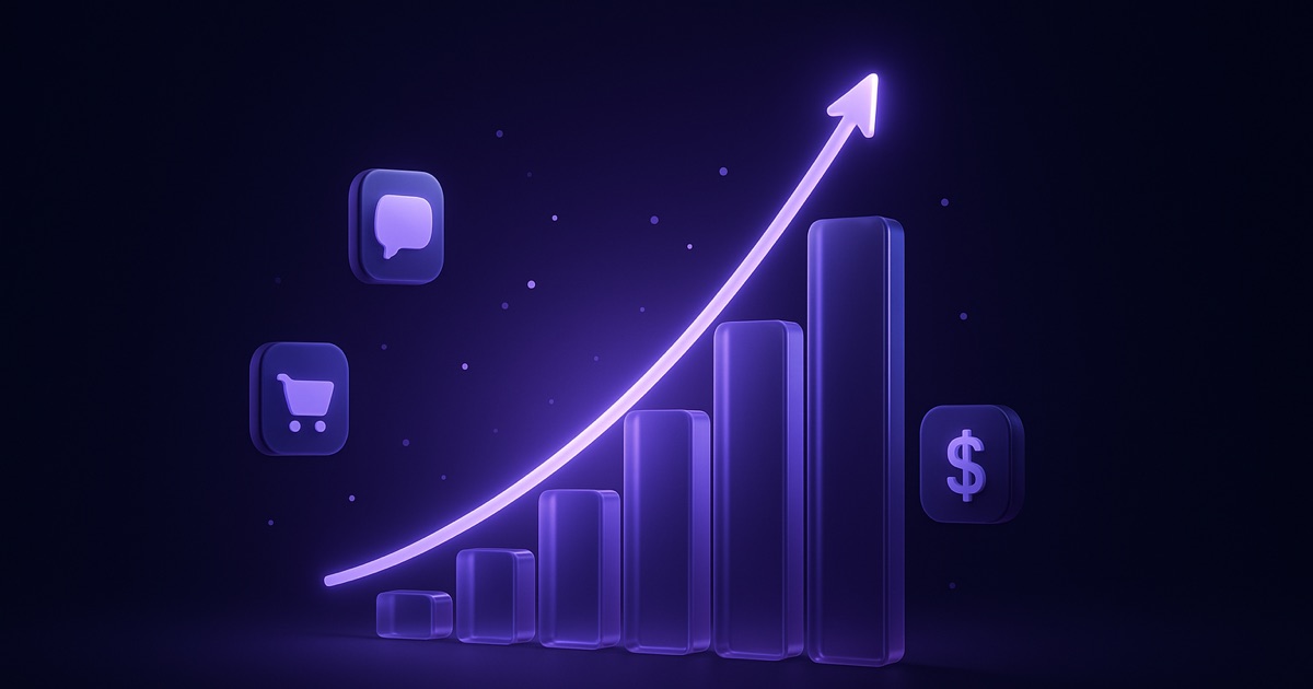 Abstract visualization of in-app purchase revenue growth on a dark dashboard