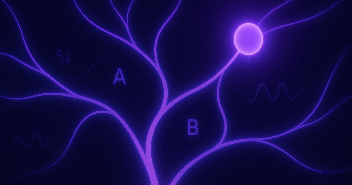 Abstract visualization of paywall experimentation and AI-driven pricing on a dark navy and purple dashboard